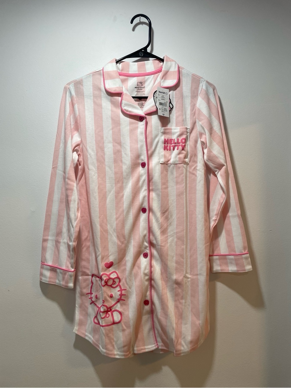 Hello Kitty Pink & White Striped Button-Front Nightgown